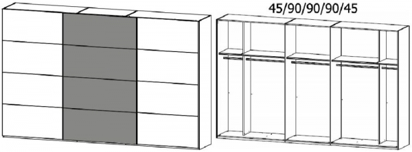 4B55 : 3 Door Sliding Wardrobe with 2 Carcase Color Door and 1 Application Door with Chrome Color Handle Strip
