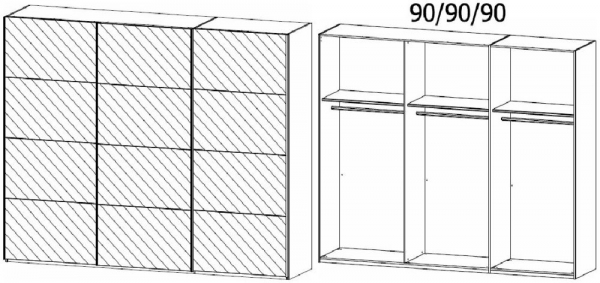 590X : 3 Mirror Door Sliding Wardrobe and Carcase Color Handle Strip