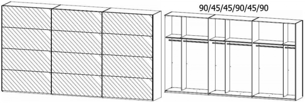 59T9 : 3 Mirror Door Sliding Wardrobe and Carcase Color Handle Strip