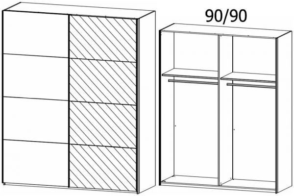 5B00 : 2 Door Sliding Wardrobe with 1 Carcase Color Door and 1 Mirror Door with Carcase Color Handle Strip