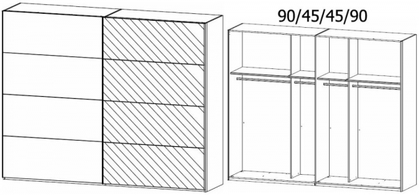 5B05 : 2 Door Sliding Wardrobe with 1 Carcase Color Door and 1 Mirror Door with Chrome Color Handle Strip