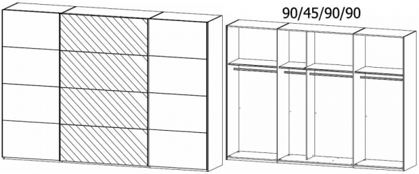 5B06 : 3 Door Sliding Wardrobe with 2 Carcase Color Door and 1 Mirror Door with Aluminium Color Handle Strip