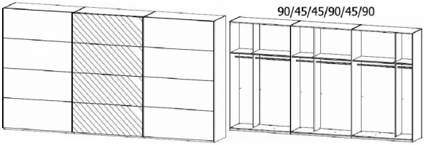 5B08 : 3 Door Sliding Wardrobe with 2 Carcase Color Door and 1 Mirror Door with Chrome Color Handle Strip