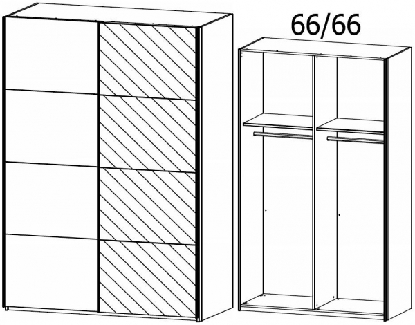 5B39 : 2 Door Sliding Wardrobe with 1 Carcase Color Door and 1 Mirror Door with Chrome Color Handle Strip