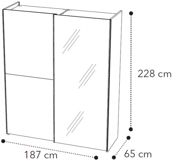 2 Door 1 Mirror Sliding Wardrobe