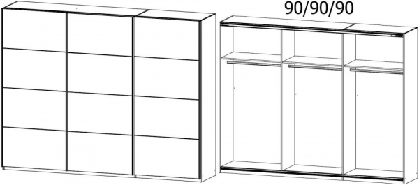 0X6A : 3 Door Sliding Wardrobe with Carcase Color Handle Strips