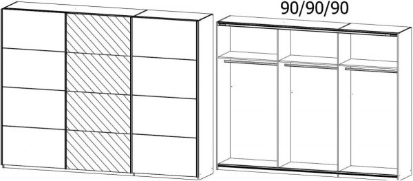 54J9 : 3 Door Sliding Wardrobe with 1 Mirror Door and Chrome Color Handle Strips
