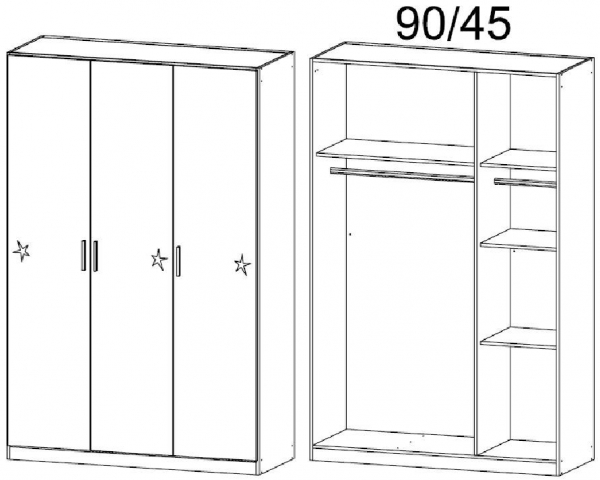0EL3 : 3 Door High Polish Wardrobe