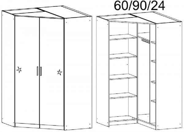 3126 : 2 High Polish Door Corner Wardrobe