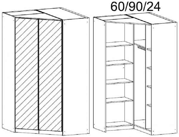 5093 : 2 Mirror Door Corner Wardrobe