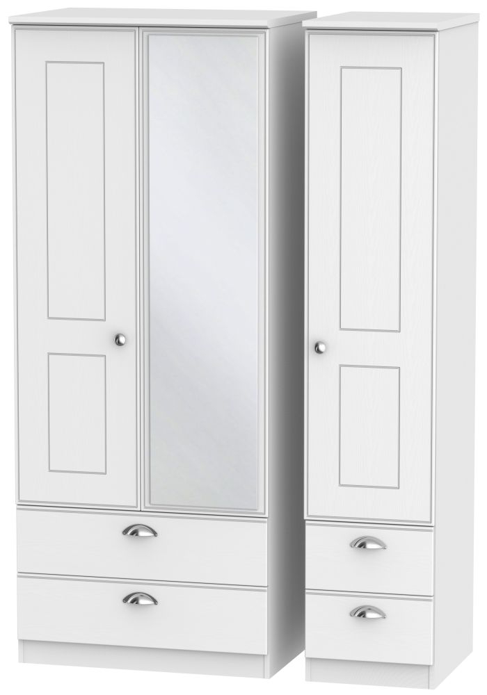 Victoria Wardrobe - 3 Door - 1 Mirror - LHF 2 Drawers - Combi - White