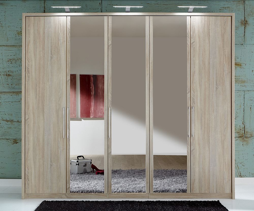 Berlin Oak Wardrobe - 5 Door Mirror