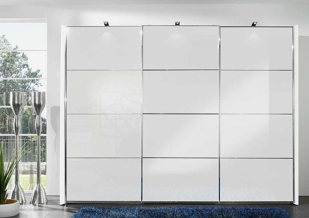 Miami2 Sliding Wardrobe - 3 Door - White Glass