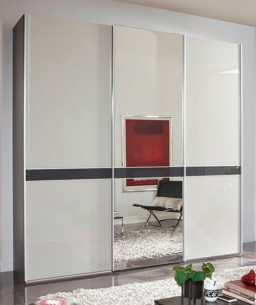 Rialto Sliding Wardrobe - 3 Door Mirror - White Glass and Graphite Trim