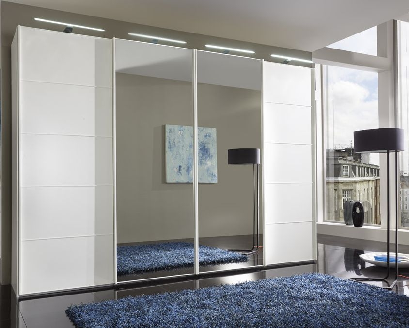 Westside Sliding Wardrobe - 4 Door - Mirror - White Glass