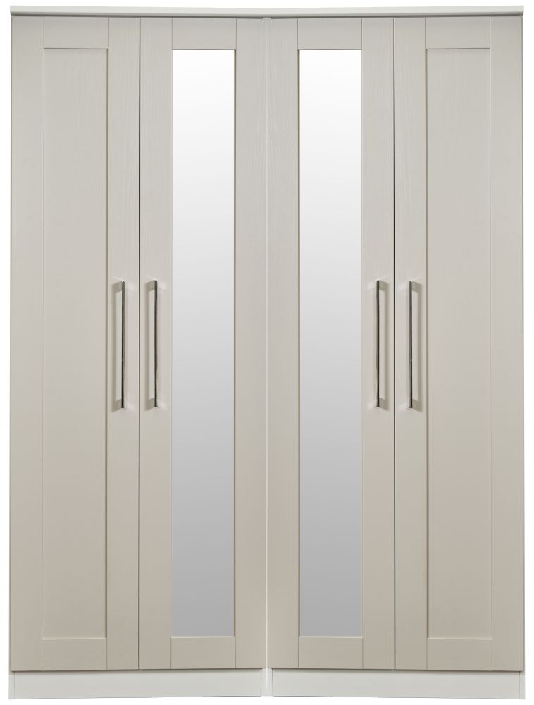 York Wardrobe - 4 Door - Tall - Mirror - Cashmere