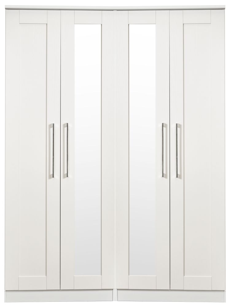 York Wardrobe - 4 Door - 2 Mirror - Tall - White