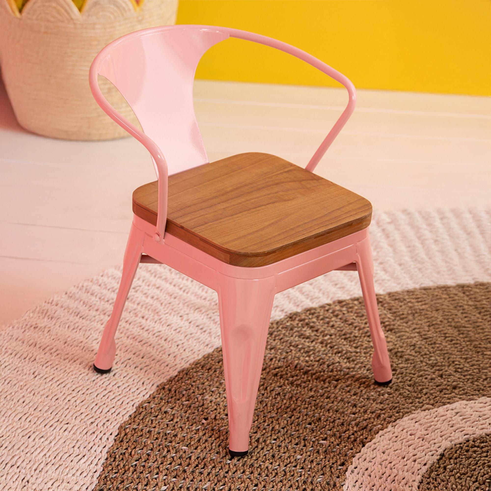 Evi Kids Chair - Set of 2 - Curved Back - Light Pink - Plywood and Metal