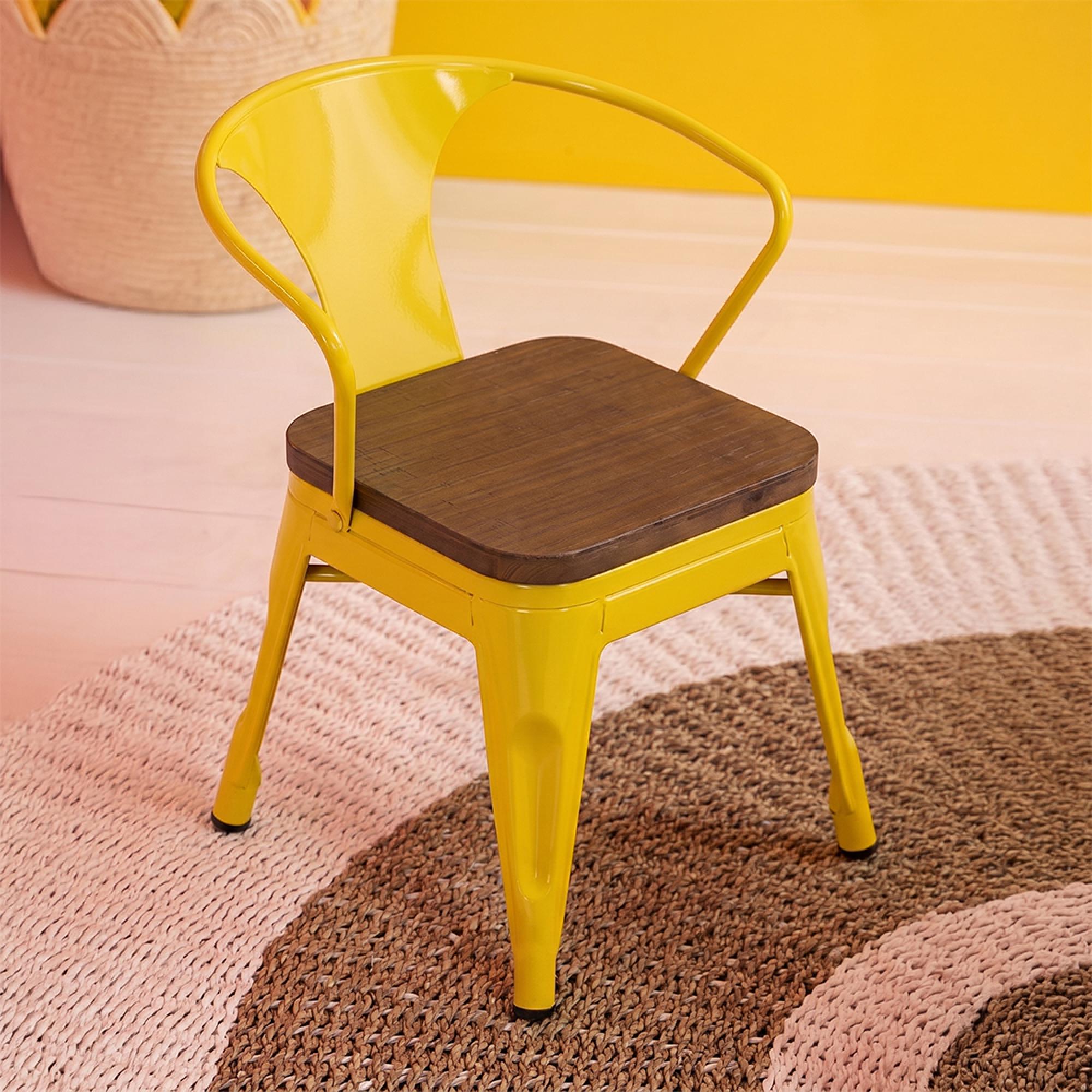 Evi Kids Chair - Set of 2 - Curved Back - Yellow - Plywood and Metal