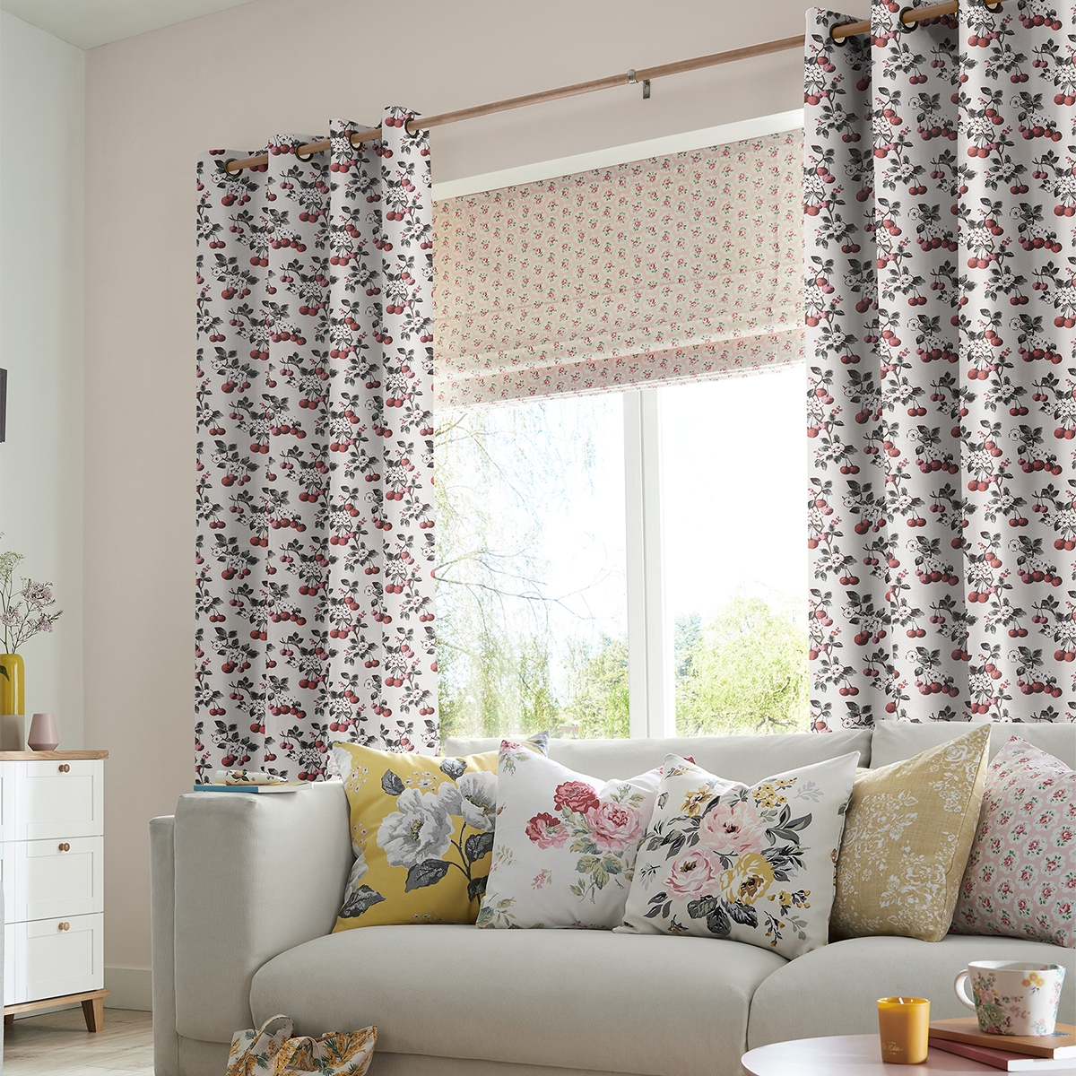 Cath Kidston Curtain - Cherry Sprig Red
