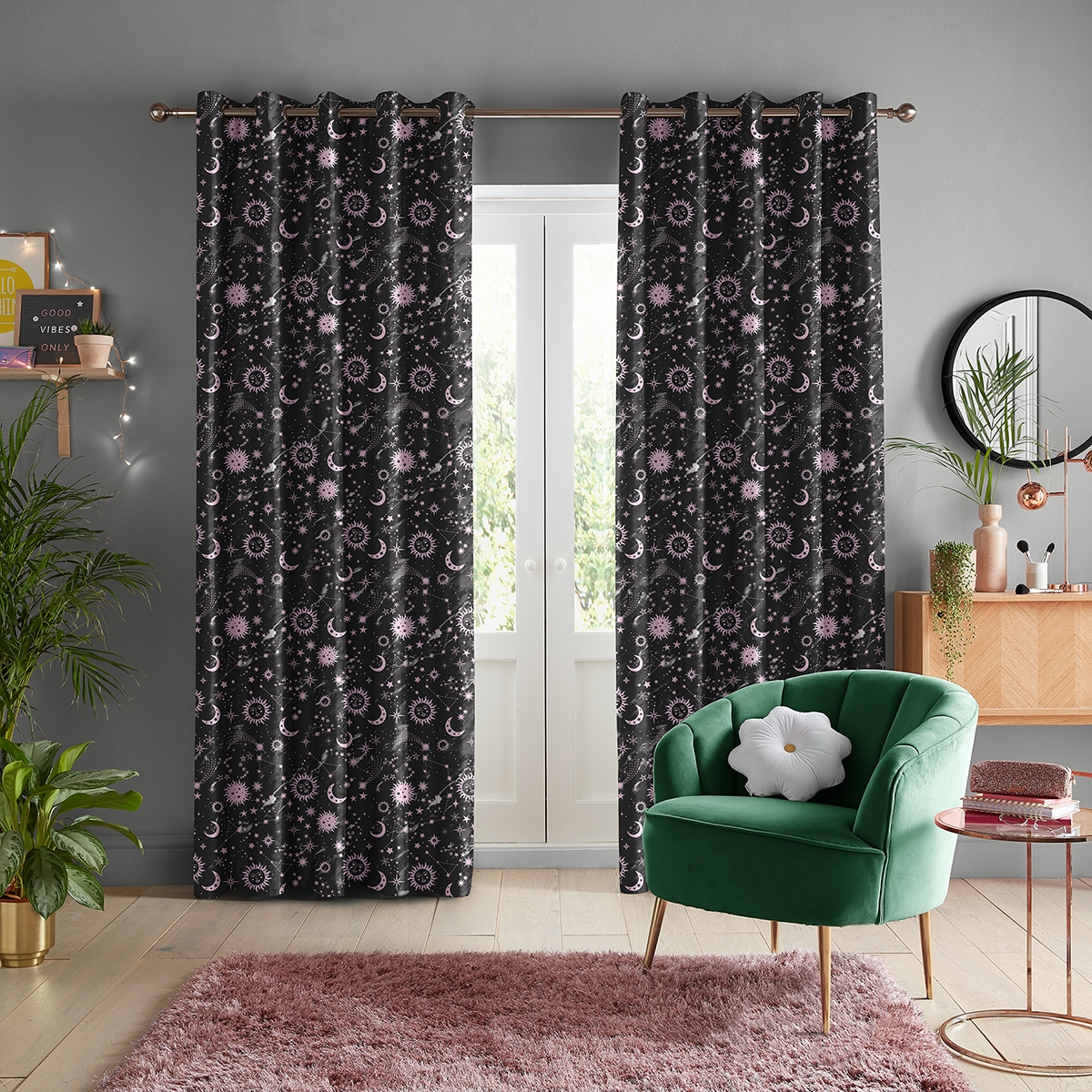 Skinny Dip Curtain - Marble Celestial Black and Pink