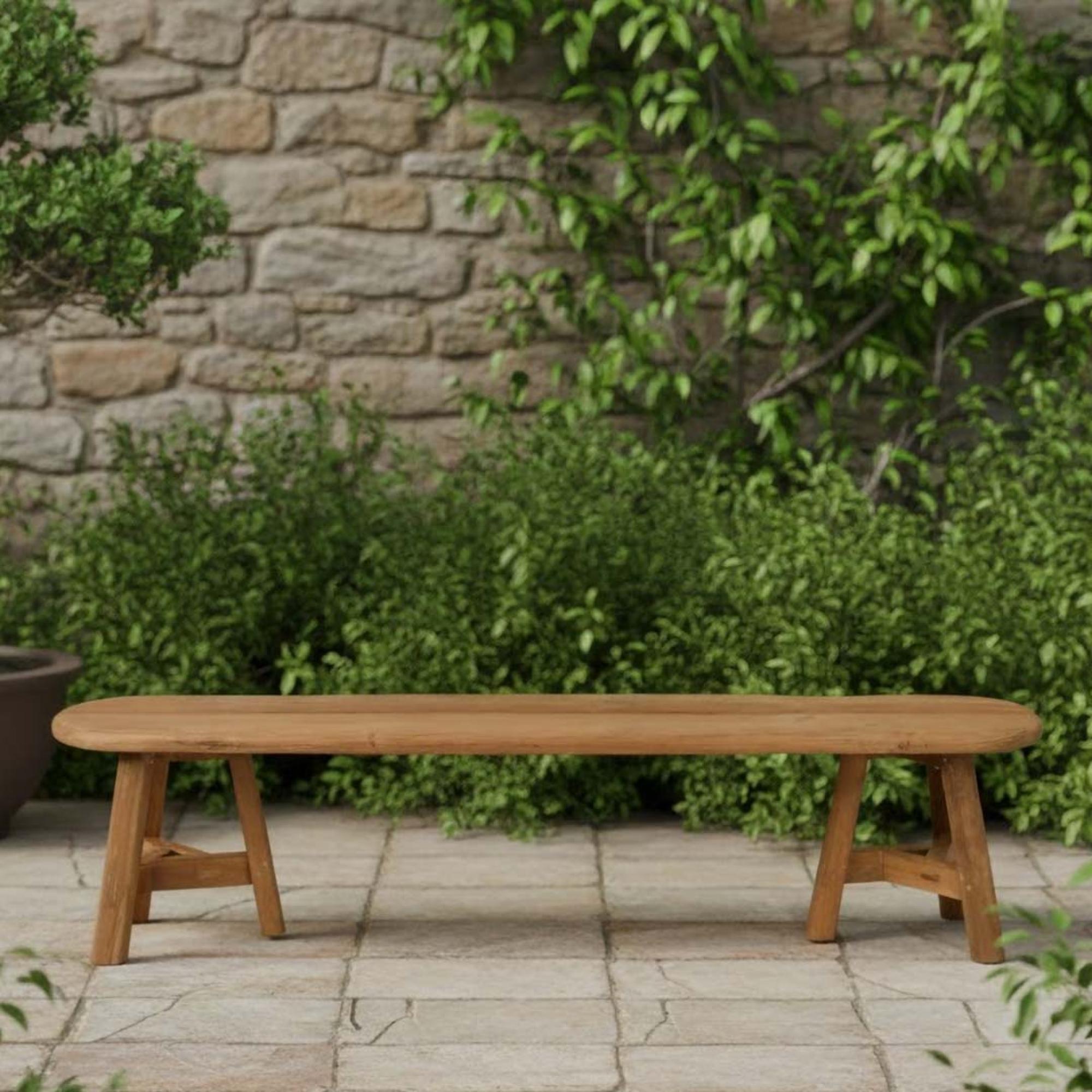 Hawthorne Outdoor Oval Dining Bench Natural Teak Wood