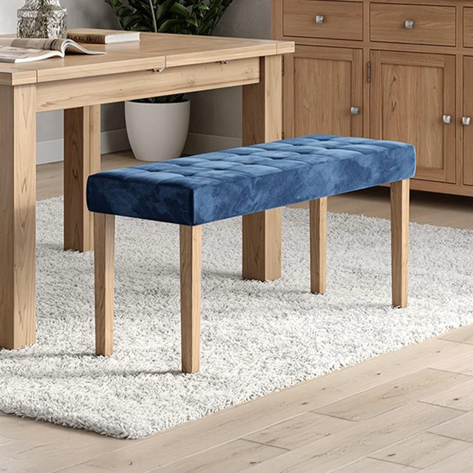 Ashbury Dining Bench - Large - Blue Fabric