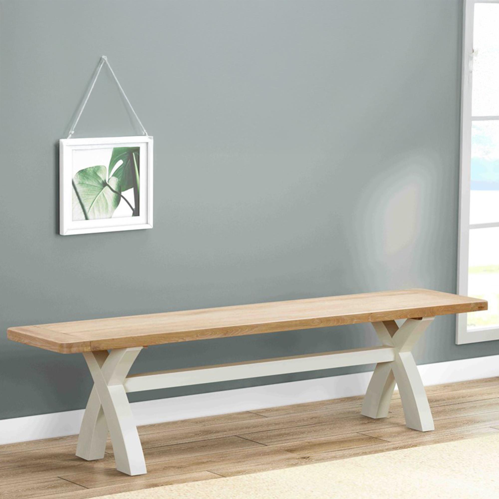 Hayley Dining Bench - with Cross Legs - Oak and White