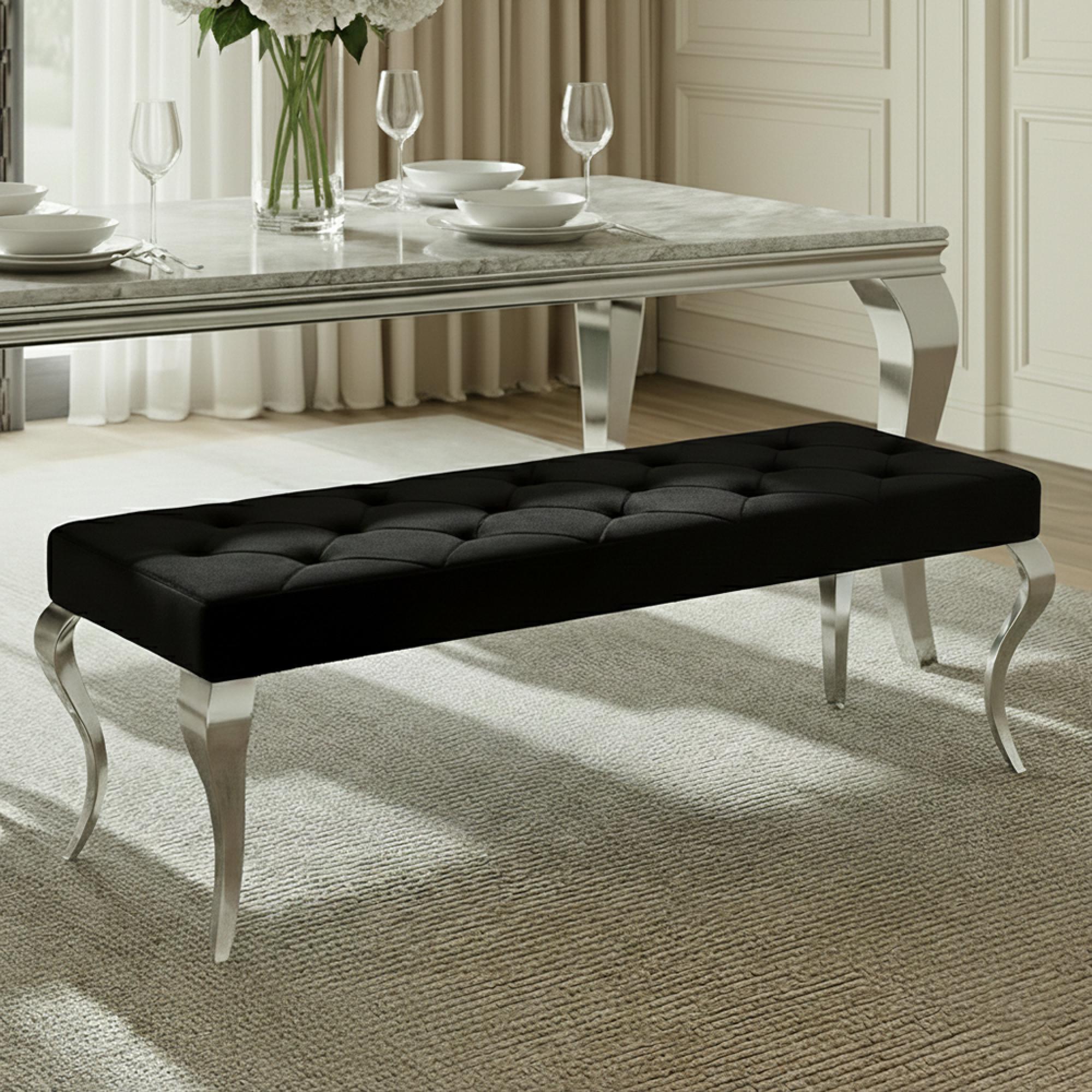 Louis Dining Bench - 170cm - Black Velvet Fabric