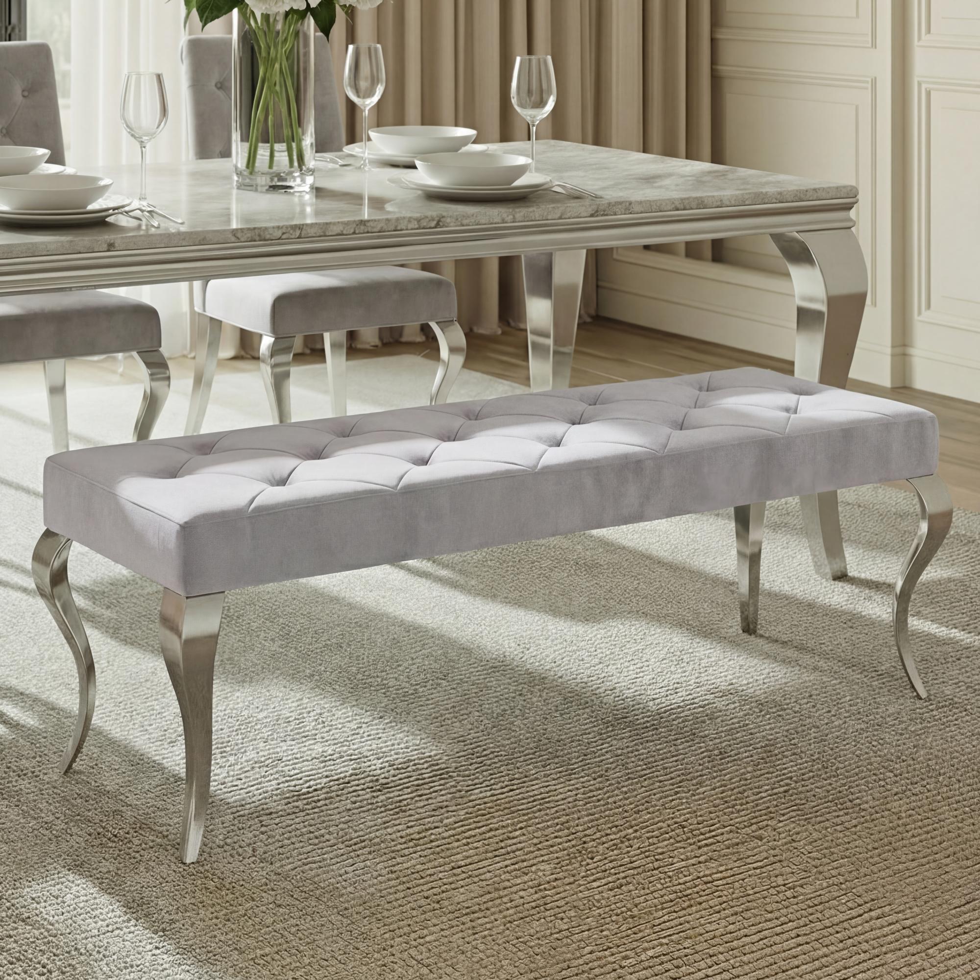Louis Dining Bench - 170cm - Grey Velvet Fabric