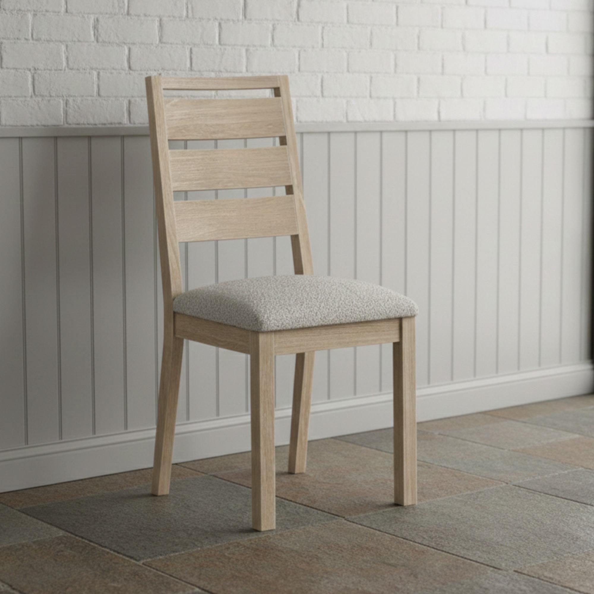 Modern Country Oak - Dining Chair - Set of 2 - White Boucle Fabric