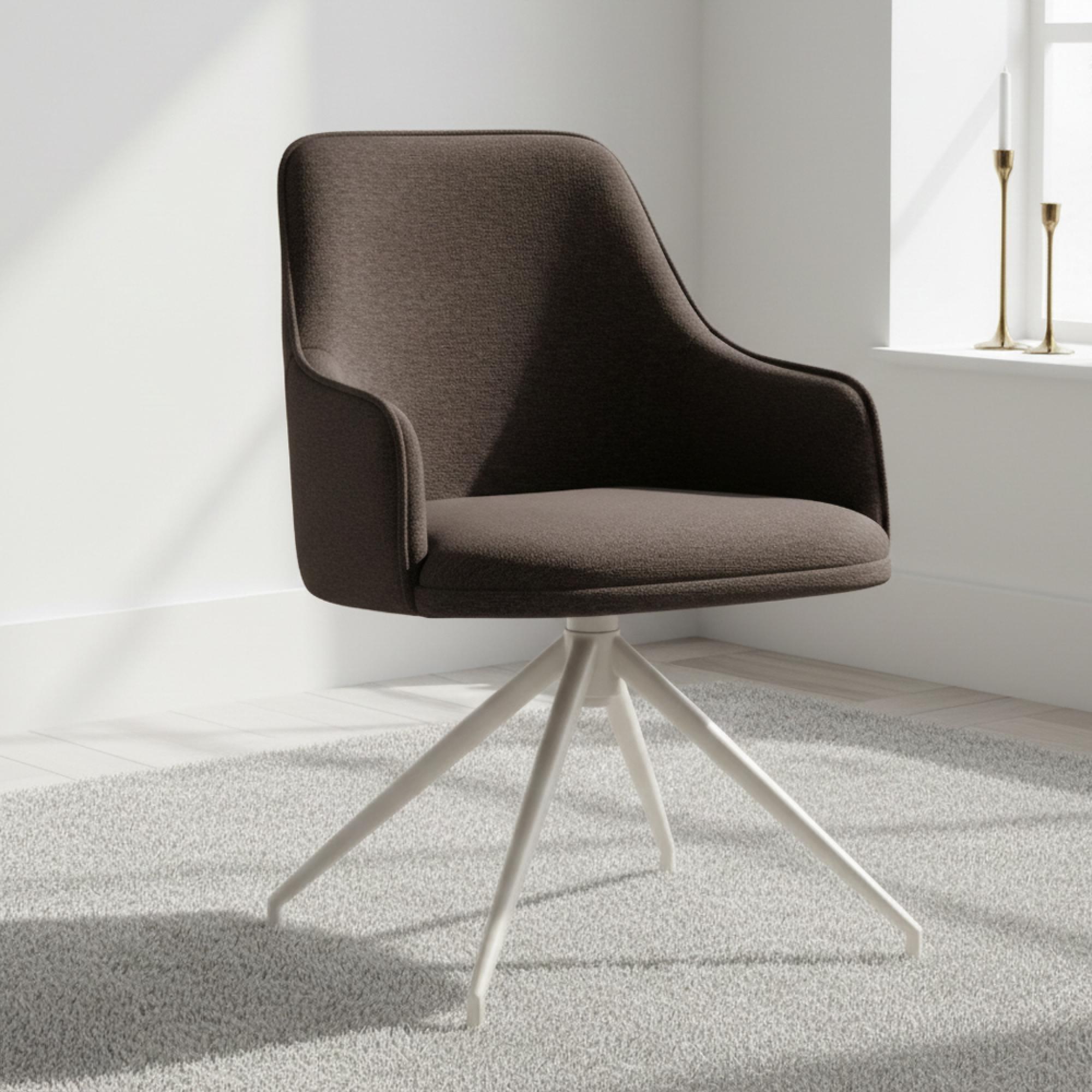 Adia Swivel Dining Chair - Set of 2 - Brown Fabric