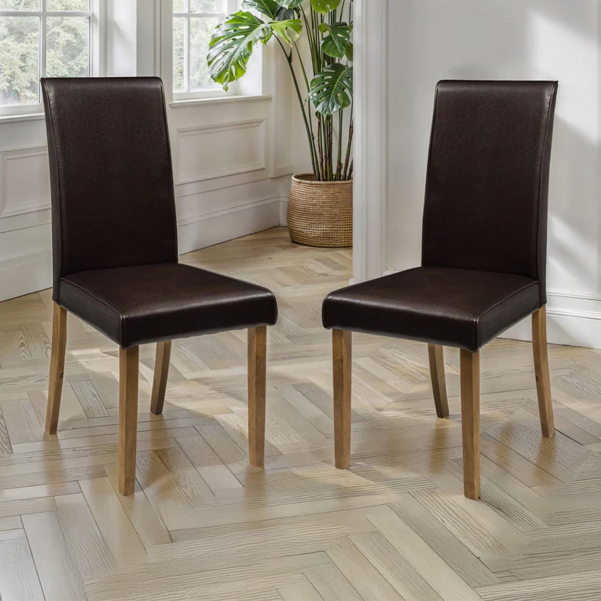 Hudson Dining Chair - Set of 2 - Brown Faux Leather