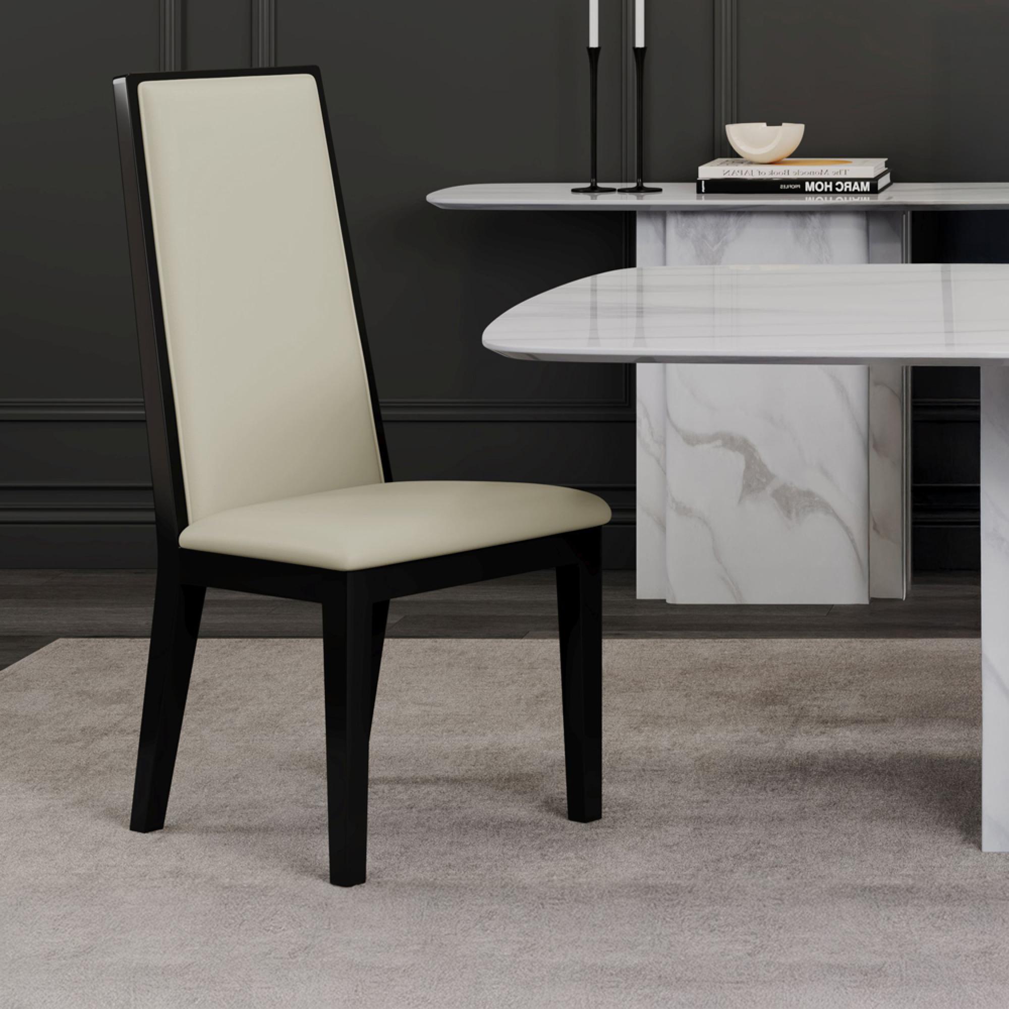 Elite Dining Chair - High Back - Cream Leather - Black Legs