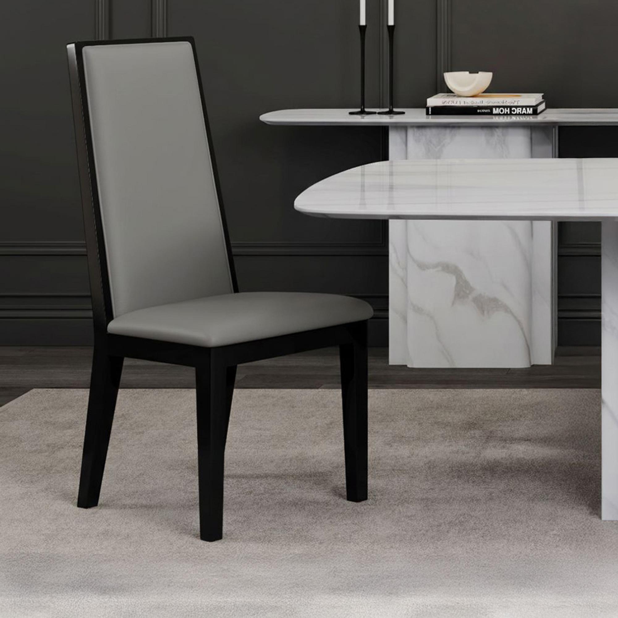 Elite Dining Chair - High Back - Grey Leather - Black Legs
