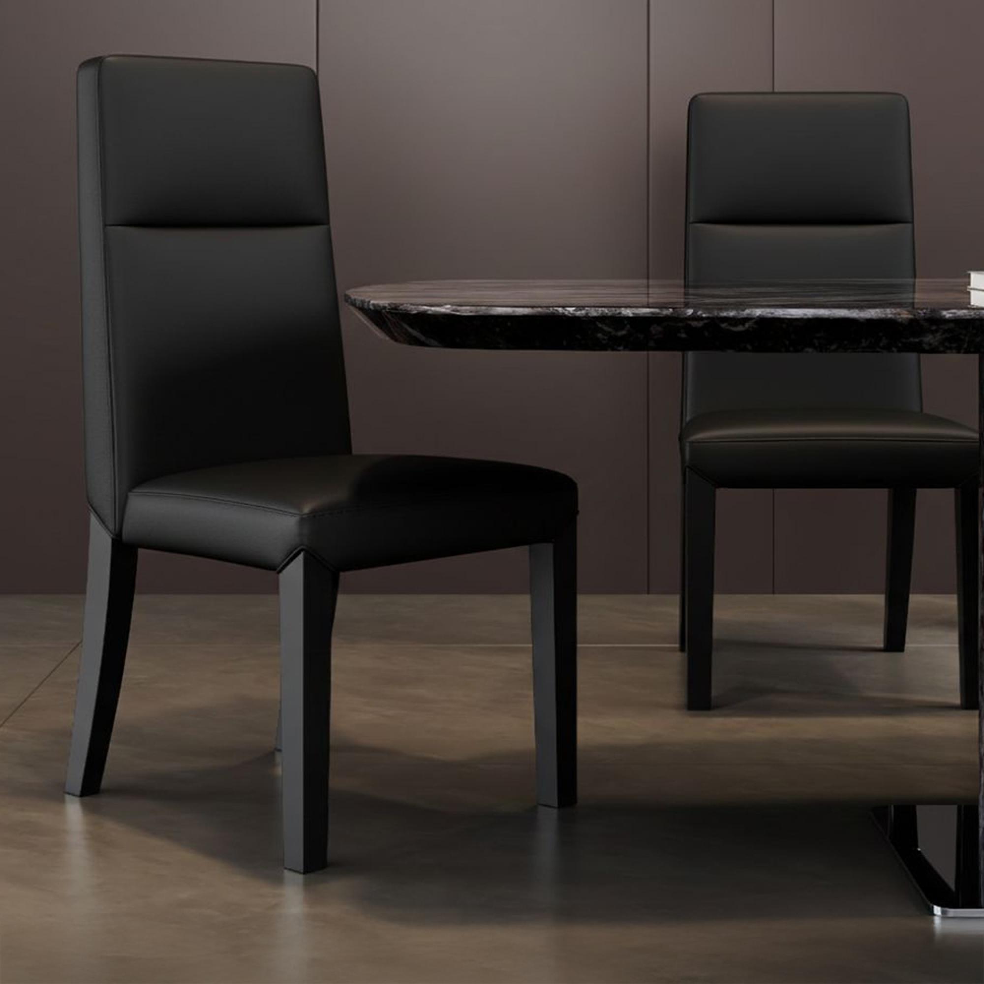 Venezia Dining Chair - High Back - Black Leather - Black Legs