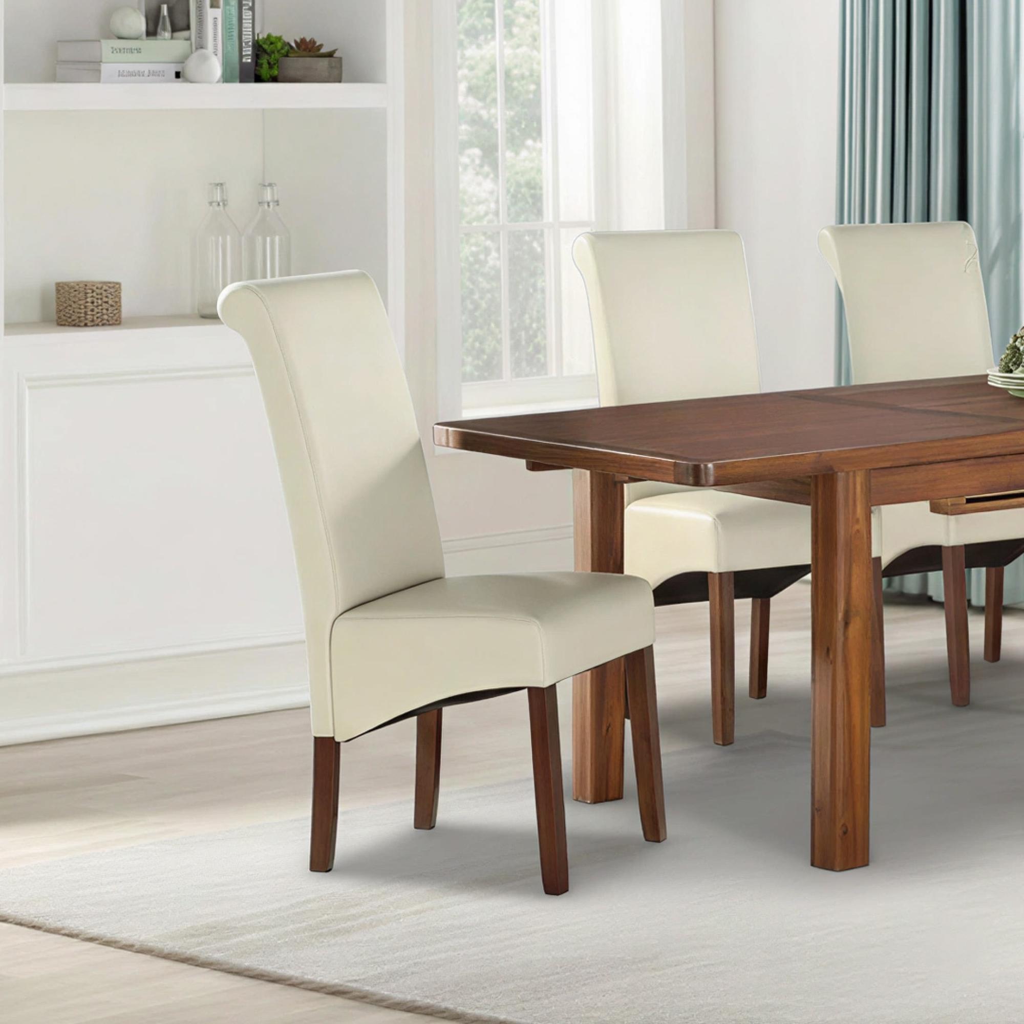 Sophie Dining Chair - Set of 2 - Cream Faux Leather and Acacia Wood