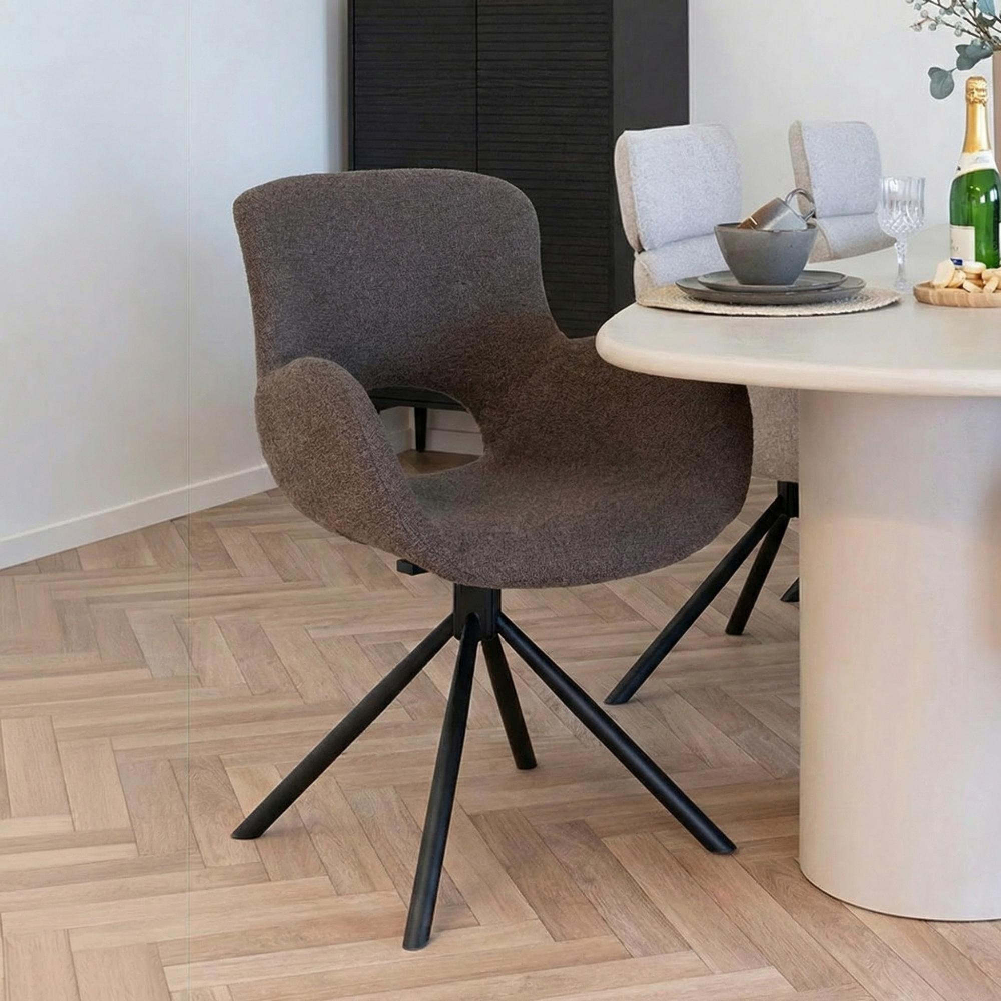 Amorim Dining Chair - Set of 2 - Brown Boucle Fabric - Swivel