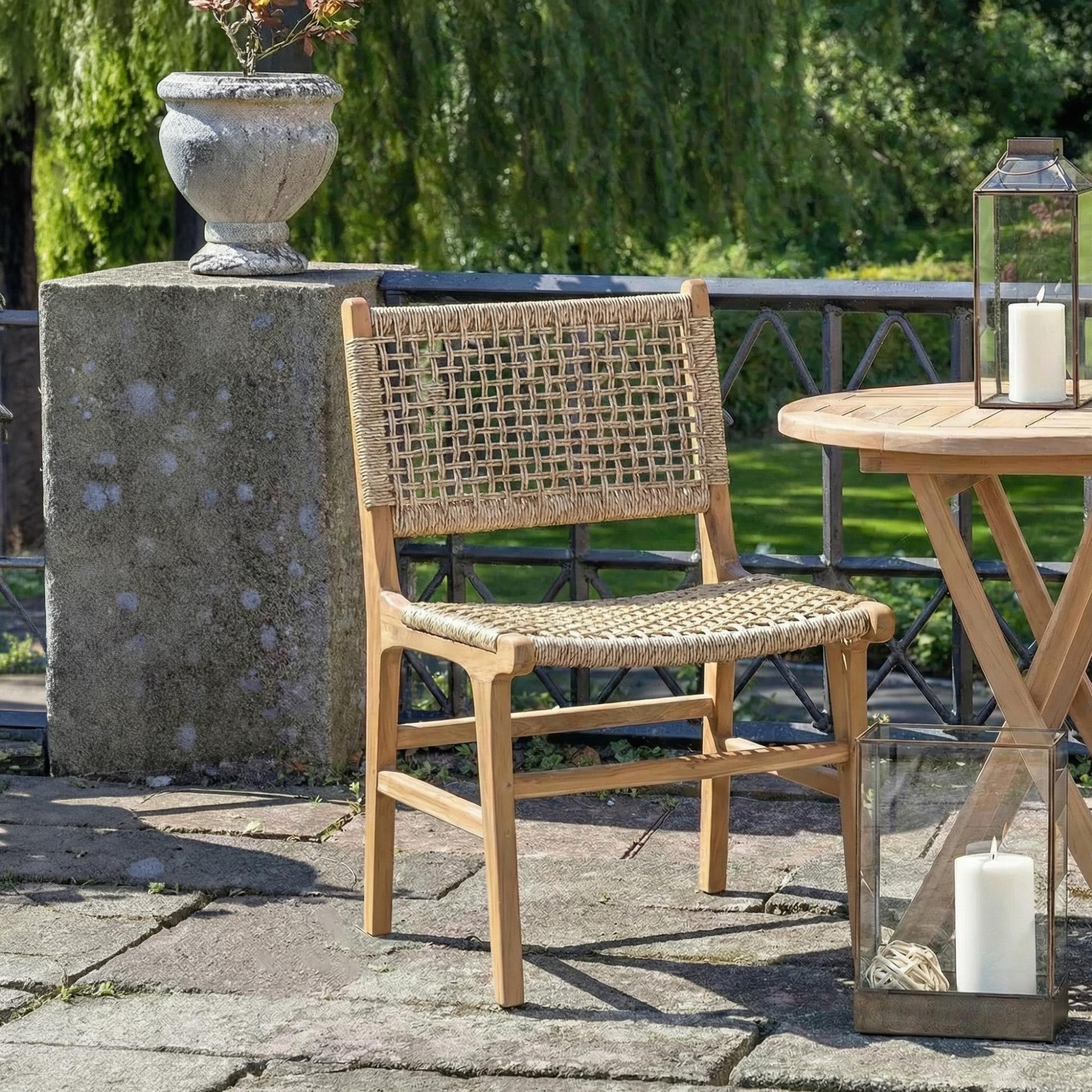 Derby Garden Dining Chair - Set of 2 - Natural Teak Wood & Polyrattan