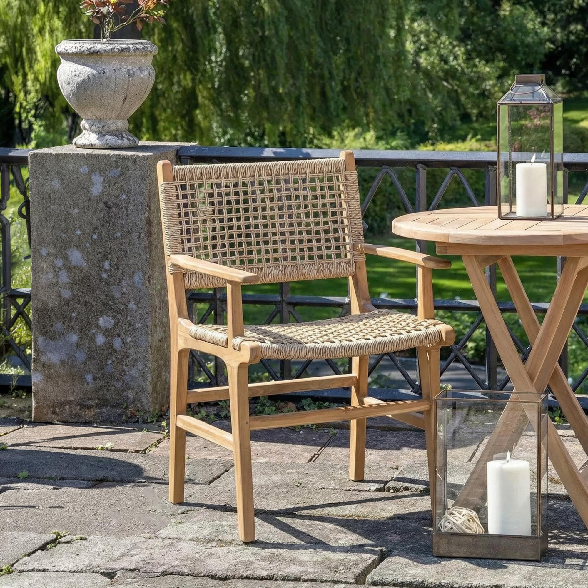 Derby Garden Dining Armchair - Set of 2 - Natural - Teak Wood & Polyrattan