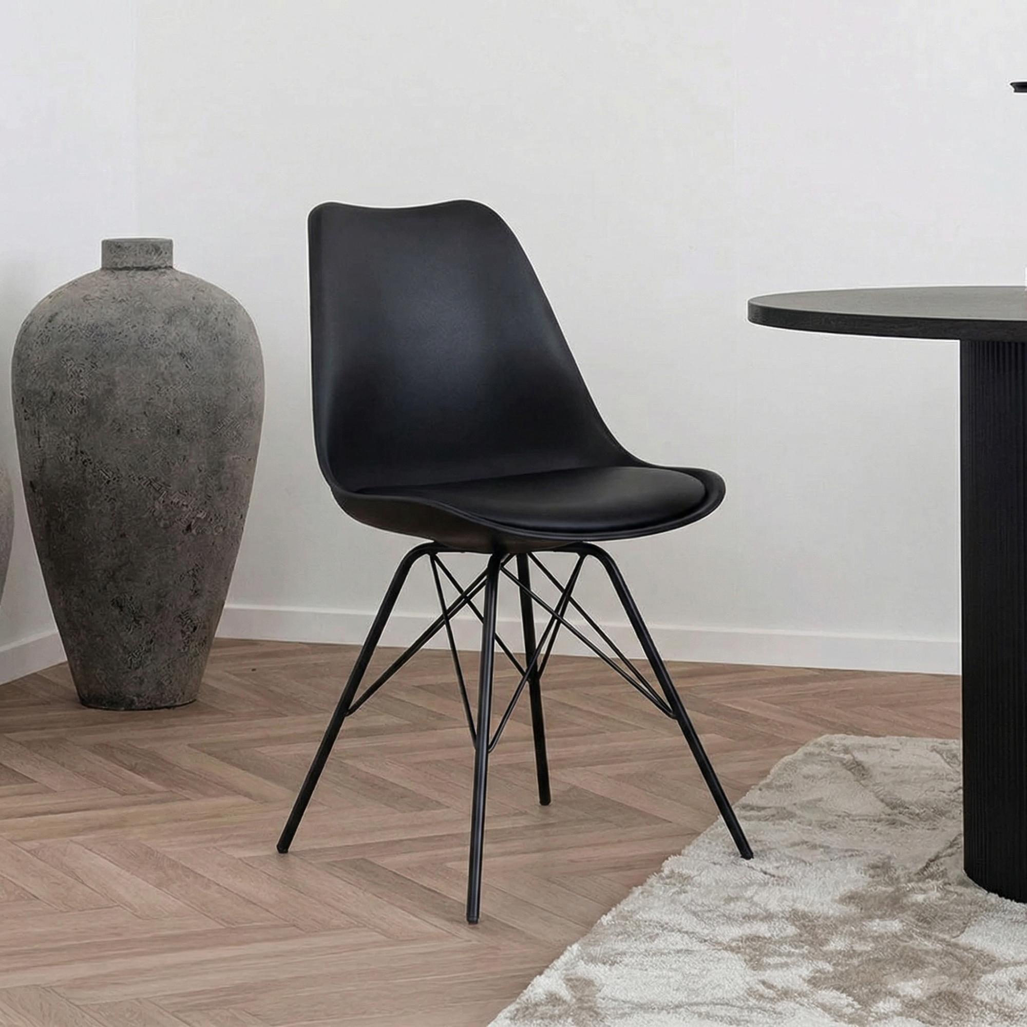 Oslo Dining Chair - Set of 2 - Black Faux Leather