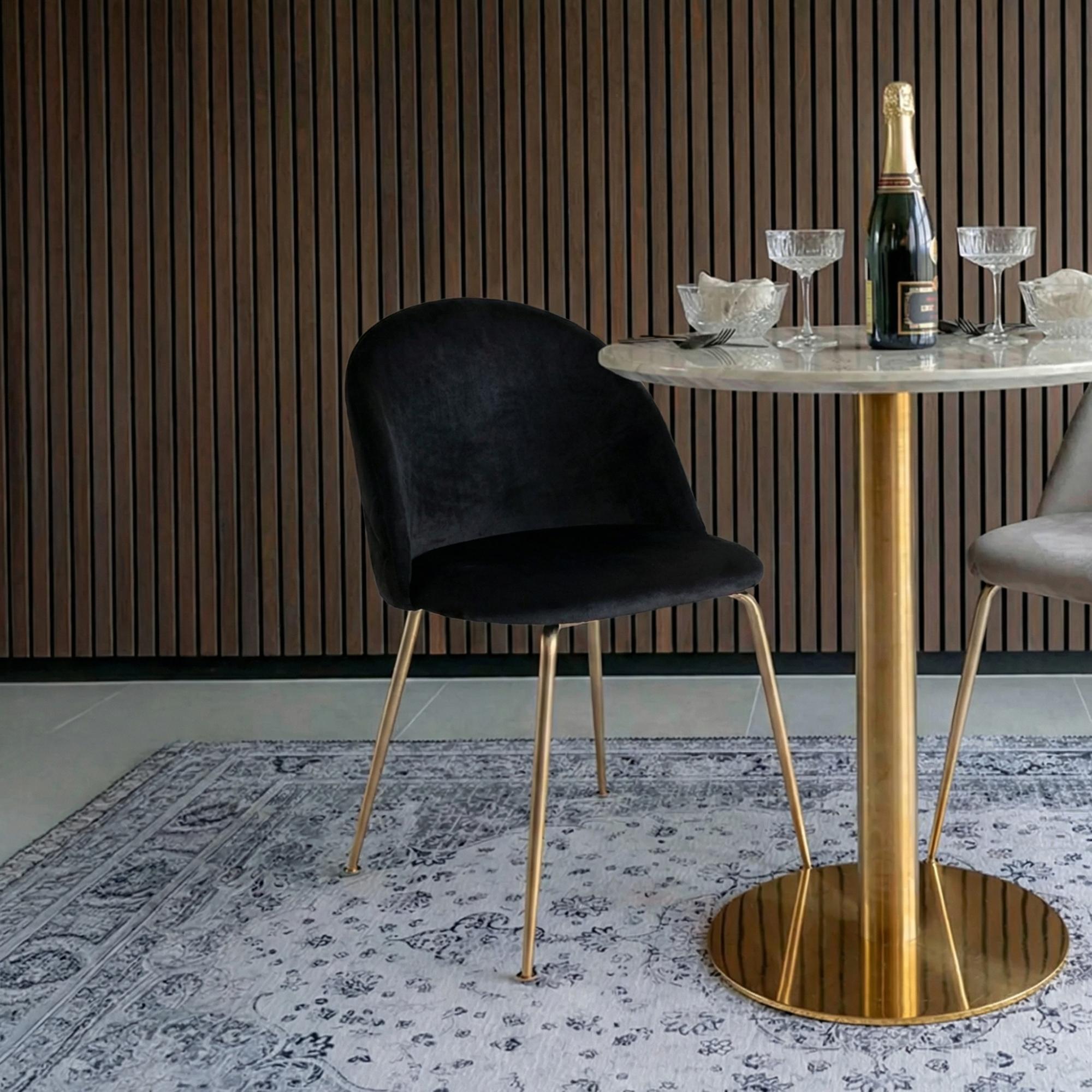 Geneve Dining Chair - Set of 2 - Black - Velvet Fabric - Gold Legs