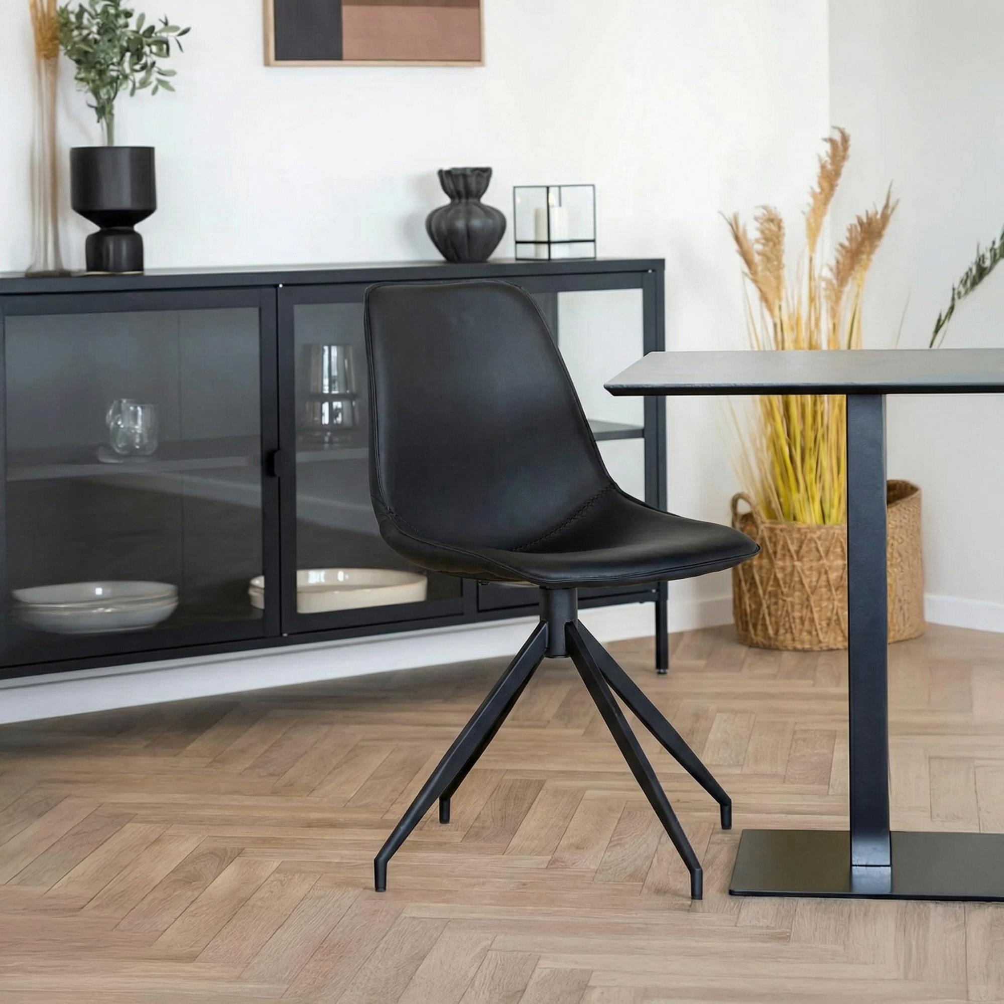 Monaco Dining Chair - Set of 2 - Black - Faux Leather - Swivel