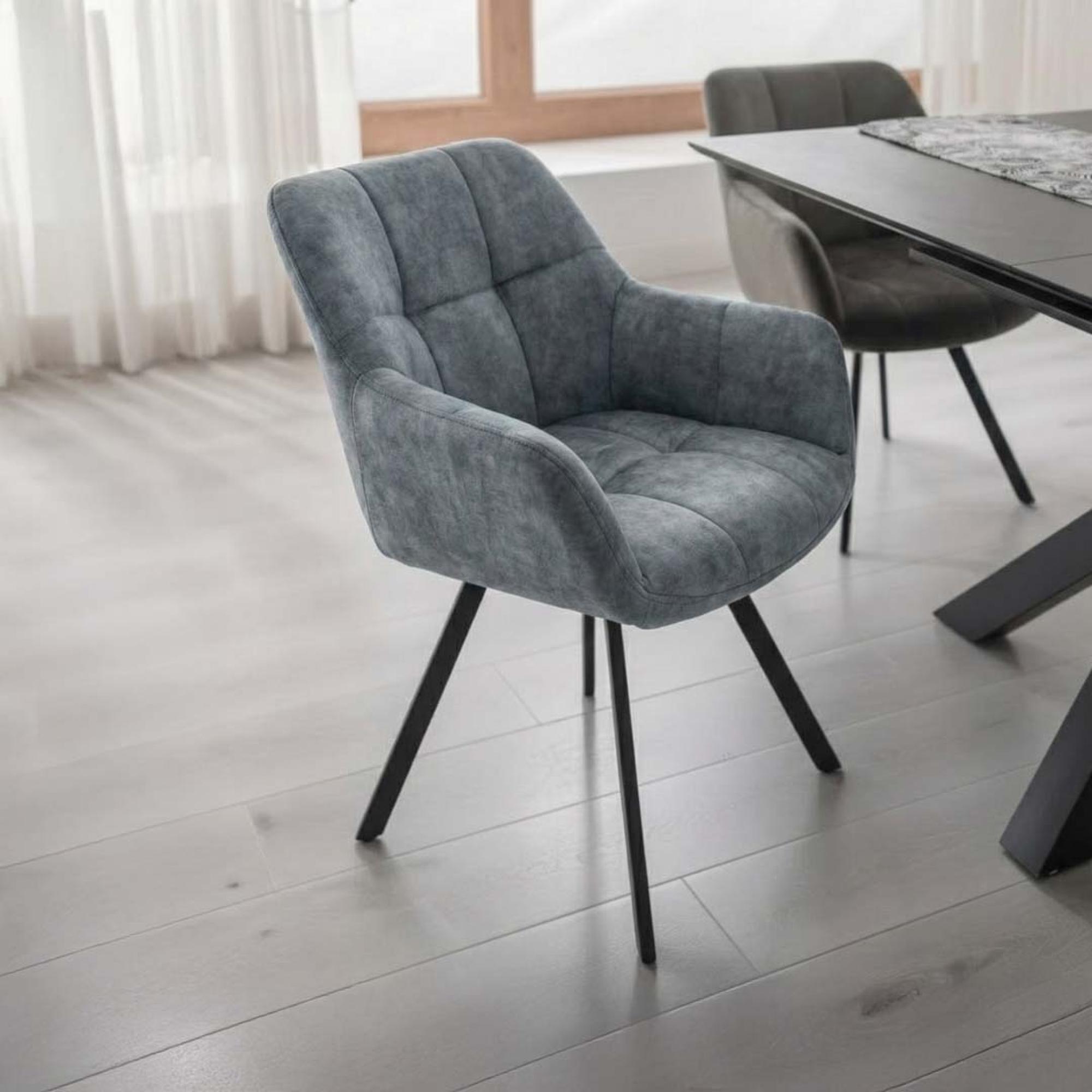 Jade Dining Armchair - Set of 2 - Stone Blue Fabric