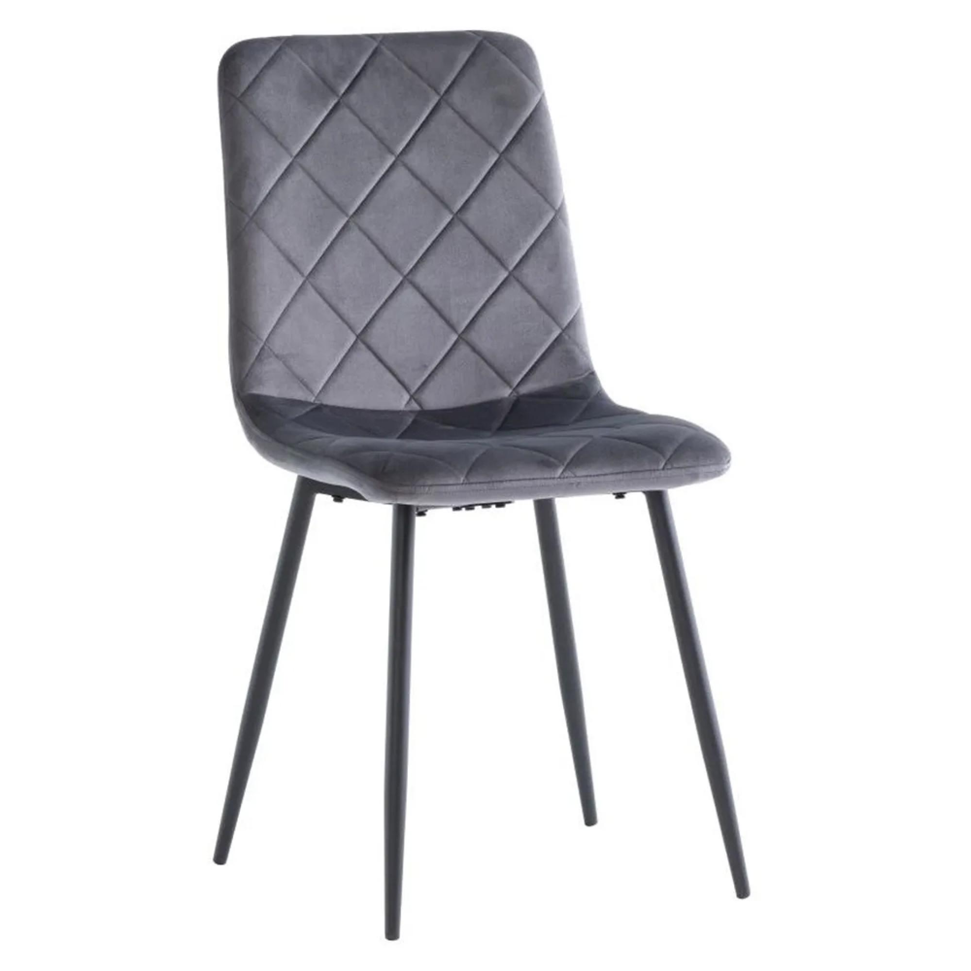 Clearance - Bella Dining Chair - Set of 2 - Cross Stitched - Grey Velvet - A421