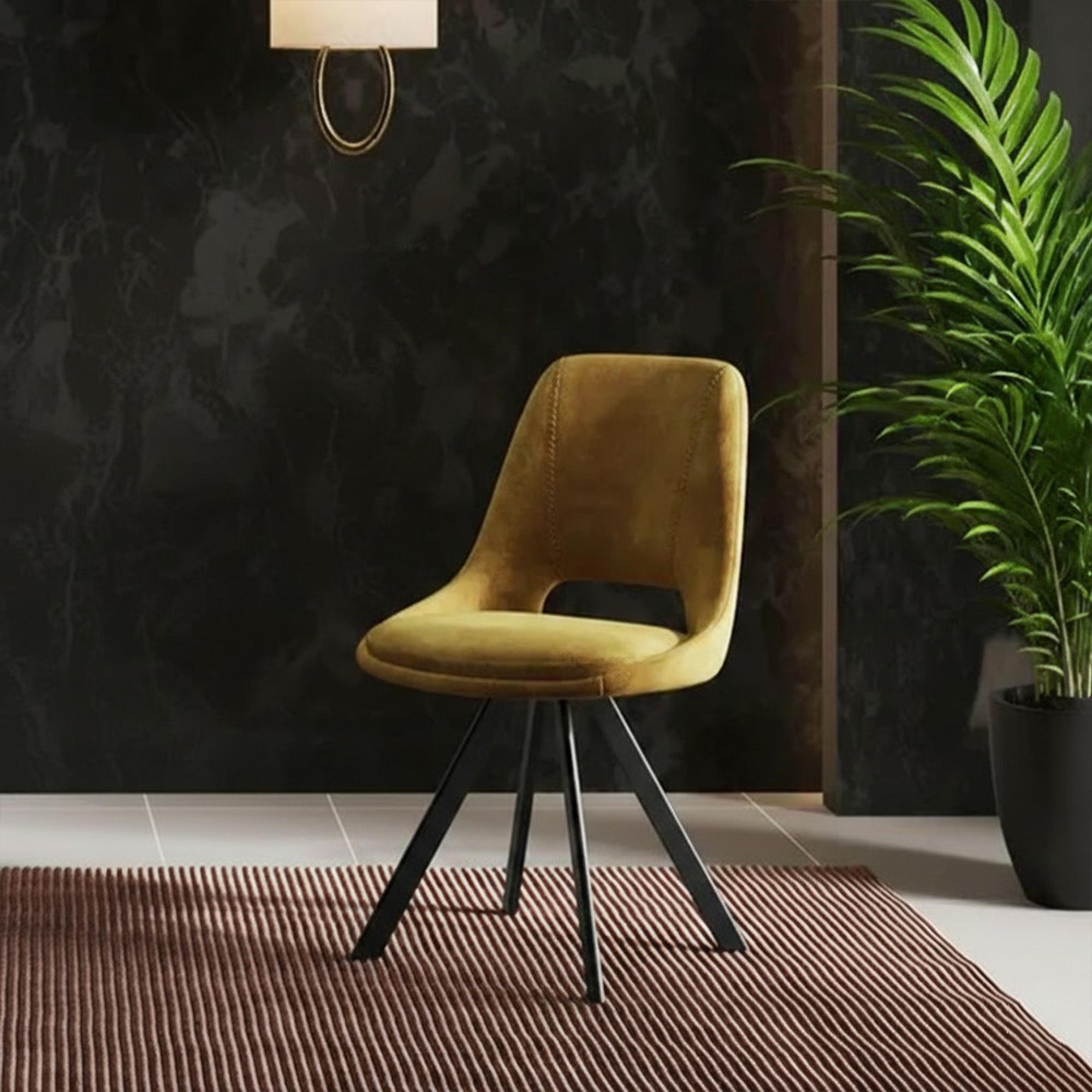 2 x Kieler Mustard Fabric Swivel Dining Chair