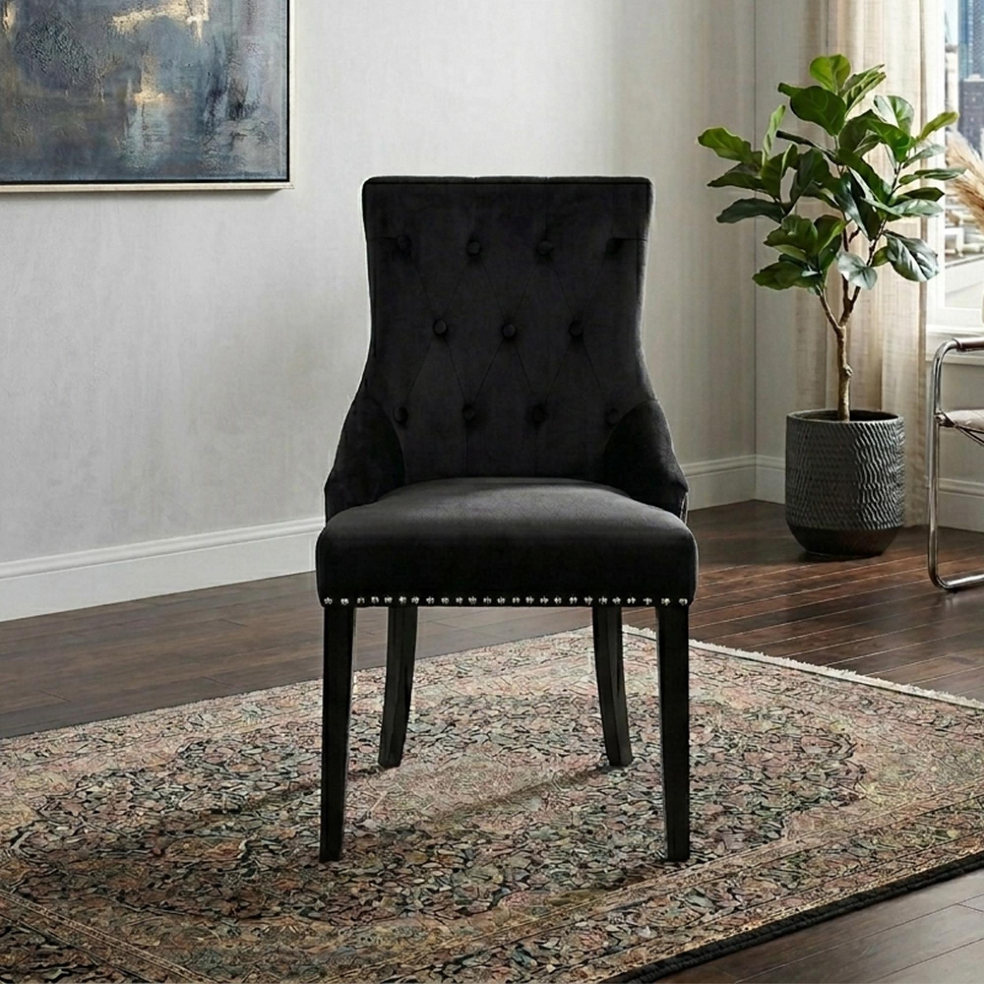 Clearance - Lion Knockerback Dining Chairs - Set of 2 - Black Velvet Fabric - FS271