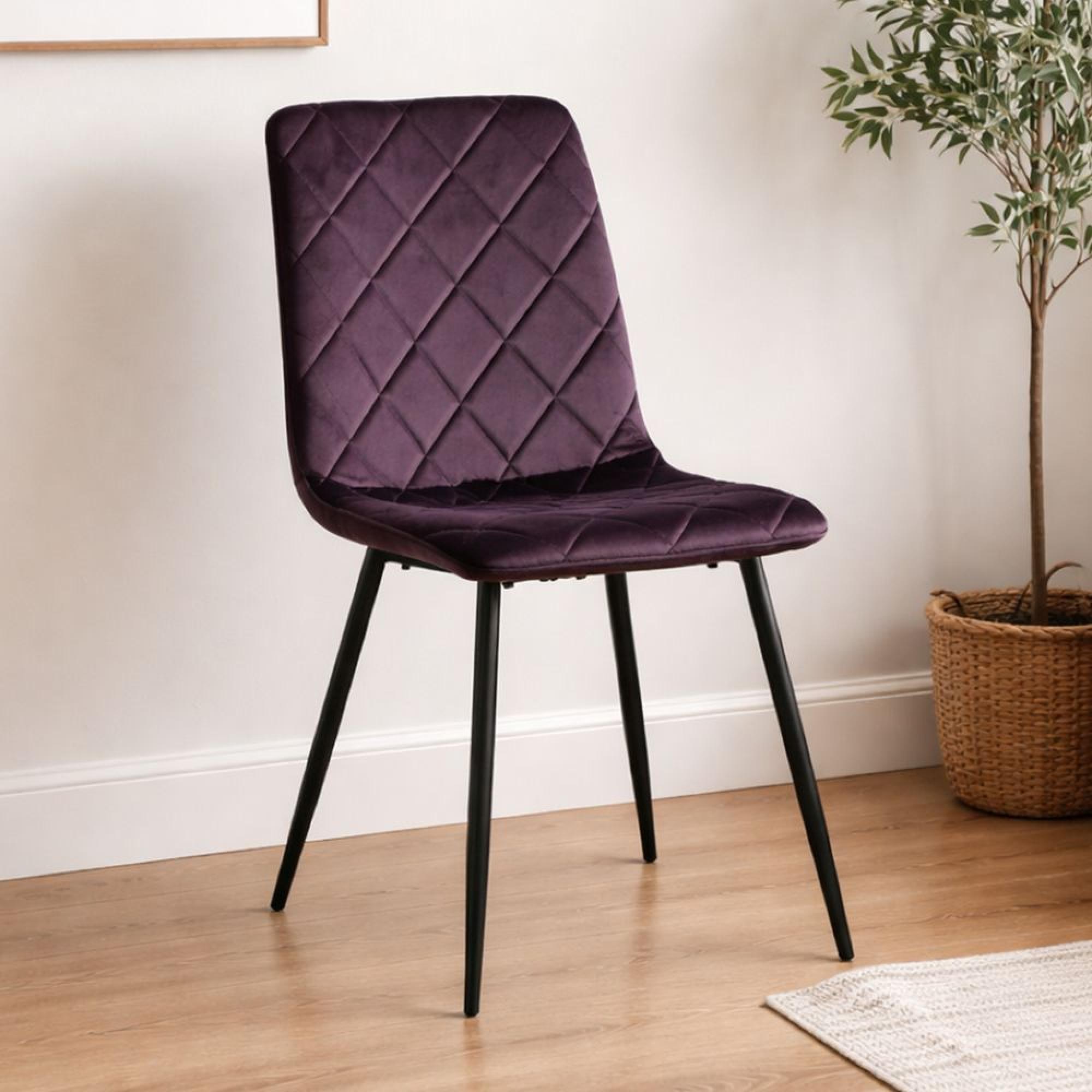 Clearance - Bella Dining Chair - Set of 2 - Cross Stitched - Aubergine Velvet Fabric - A423
