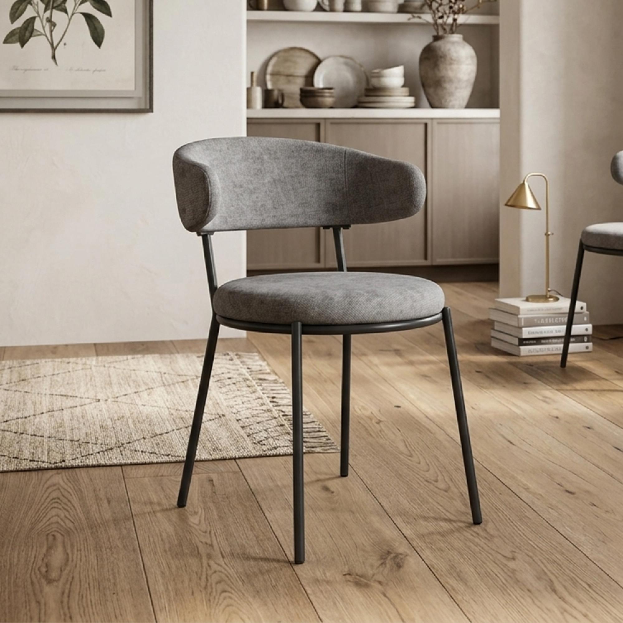 Clearance - Simoni Dining Chair - Set of 2 - Curved Back - Grey Linen Fabric - A454