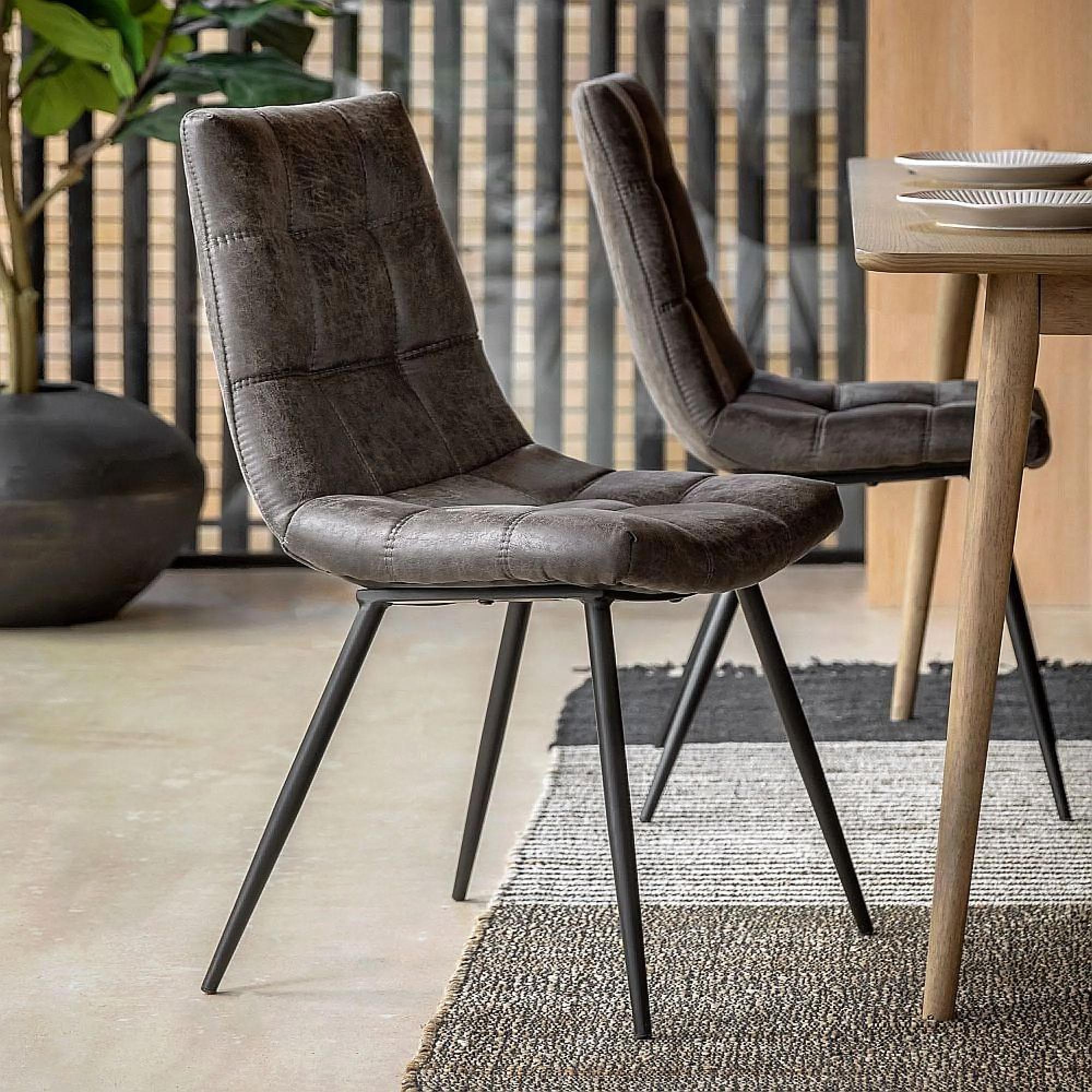 Clearance - Darwin Dining Chairs - Set of 2 - Grey Leather - D504